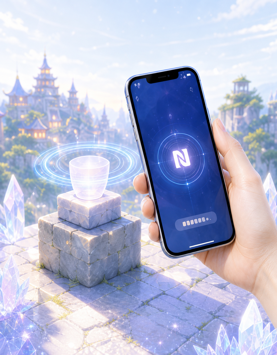 手持手机扫描现实中的 NFC 气场